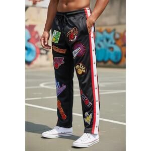 vintage real wear NBA patch snap pants 90s basketball tear away mens L